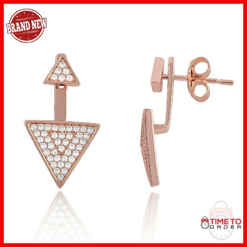 Sterling Silver CZ Pyramid Triangle Earring Jackets Studs 22mm